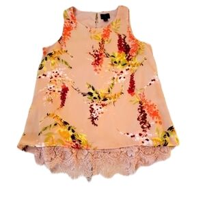 Worthington Floral Sleeveless Top with Lace Hem - Peach and Yellow
